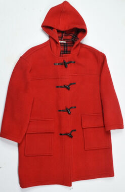 Vintage Burberry Chloe Duffel Toggle Coat Womens XL Red Long Sleeve Wool Hood